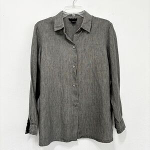 Womens Quiet Luxury Linen Button Up Shirt Small Gray Coastal Minimal Capsule